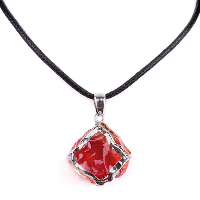 Imitation Crystal Rough Stone Square Electroplated Colorful Pendant Artificial Crystal Sugar Cube Necklace DIY Jewelry Pendant
