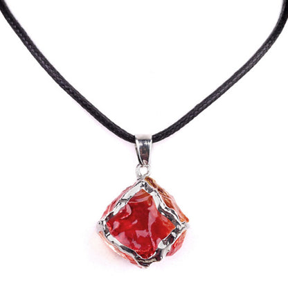 Imitation Crystal Rough Stone Square Electroplated Colorful Pendant Artificial Crystal Sugar Cube Necklace DIY Jewelry Pendant