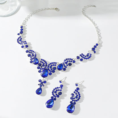 Cross-Border Popular European and American New Bridal Jewelry Wedding Dress Necklace Jewelry Set Women's Rhinestone Jewelry Dress
