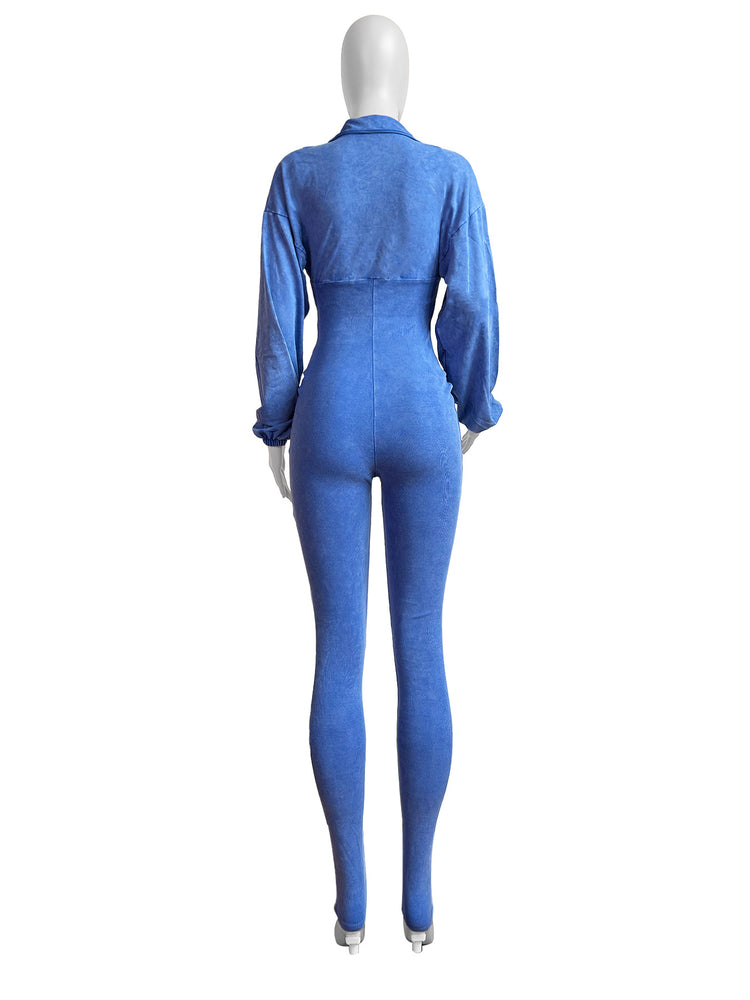 CM.YAYA Fashion Women Knit Ribbed Long Sleeve Moto Biker Jumpsuits 2024 Autumn Washed Street Playsuit One Piece Suit Romper