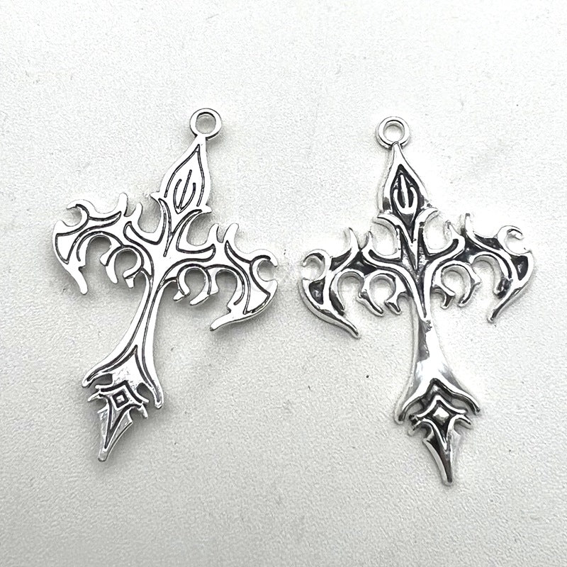 DIY Zinc Alloy Jewelry Accessories Flame Cross Pendant Stylish Punk Necklace Keychain Pendant