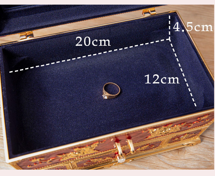 Metal Creative Wedding Engagement Jewelry Box Multi-Layer Large-Capacity Jewelry Storage Box Handle with Mirror Feel
