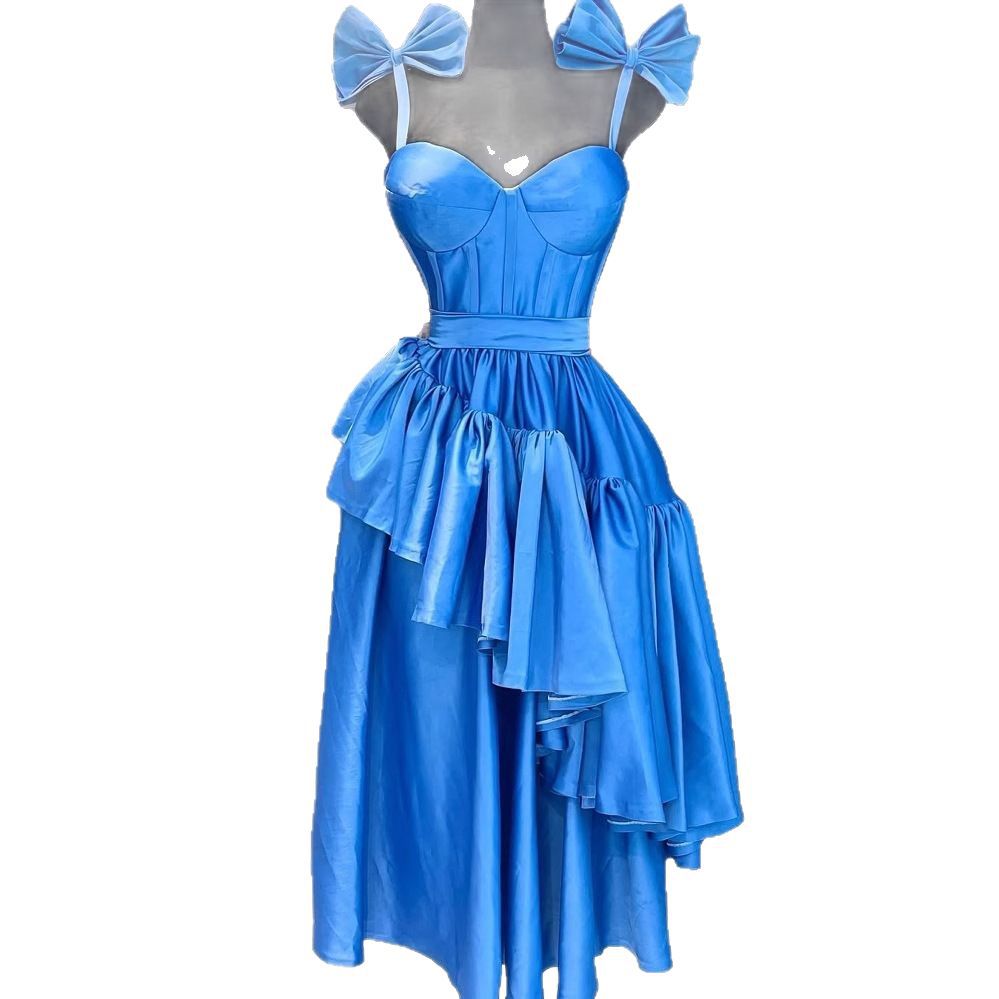 Cross-border source fashion waist sling strap bow sexy dress African women's clothing