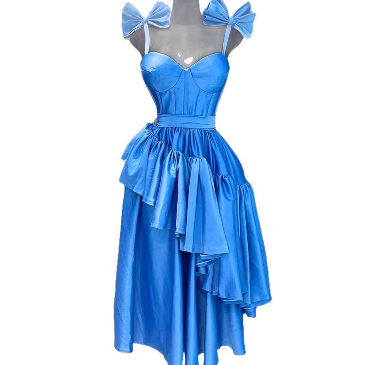 Cross-border source fashion waist sling strap bow sexy dress African women's clothing