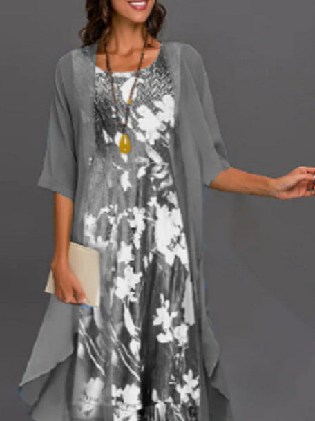 2023 European and American Hot Selling Independent Site Amazon Wish Spring & Fall Fashionable and Elegant Chiffon Dress Two-Piece Set