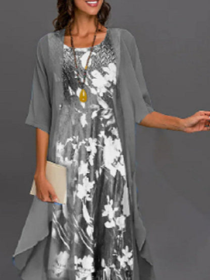 2023 European and American Hot Selling Independent Site Amazon Wish Spring & Fall Fashionable and Elegant Chiffon Dress Two-Piece Set