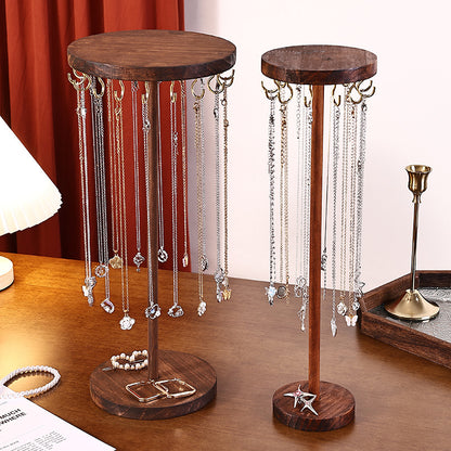 Walnut Color Creative Round Hook Necklace Display Stand Sweater Chain Jewelry Stand Stall Live Broadcast Jewelry Stand Solid Wood