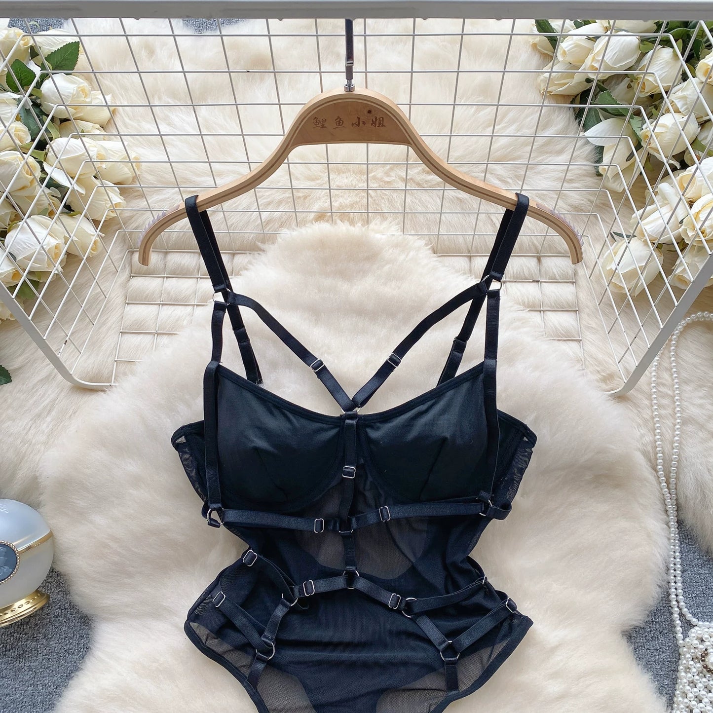 CHILLGIO Women Sexy Lace Strappy Rompers Lingerie One Piece Combination Bodycon Catsuits Sheer Fashion Solid Push Up Bodysuits