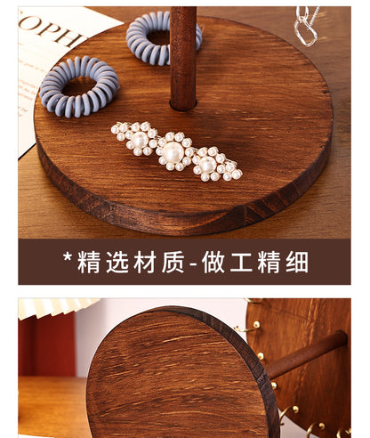 Walnut Color Creative Round Hook Necklace Display Stand Sweater Chain Jewelry Stand Stall Live Broadcast Jewelry Stand Solid Wood