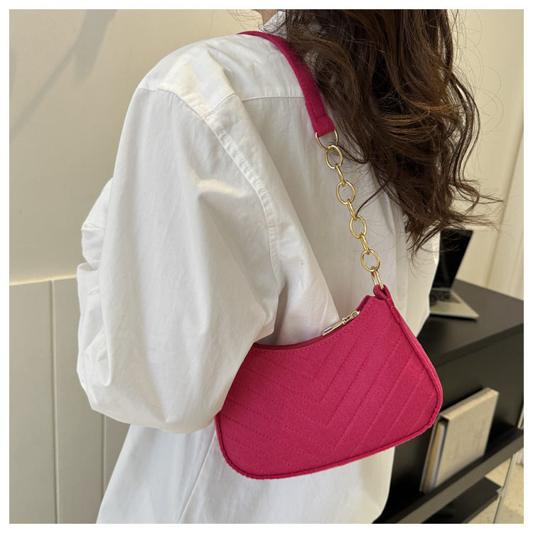 Mini Shoulder Bags for Women Fashion Felt Women's Bag Design Advanced Underarm Handbags Beautiful Purses Crescent SaddleBag 2025