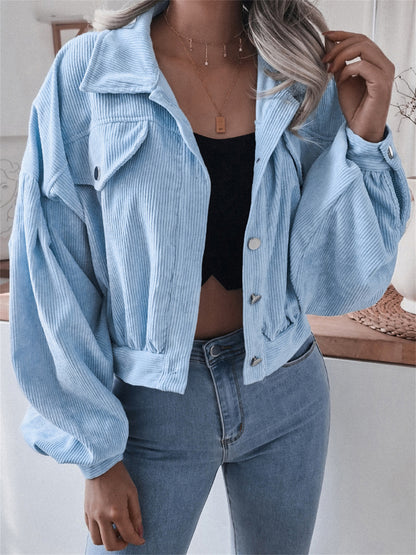 Ins Style Autumn and Winter European and American Lantern Long-Sleeved Corduroy Casual Short Outwear Jacket Amazon Hot Cross-Border Women's Clothing