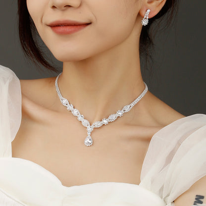 2026 Cross-Border Exclusive Supply Zircon Bridal Jewelry Earrings Bracelet Set Necklace Earrings Wedding Accessories