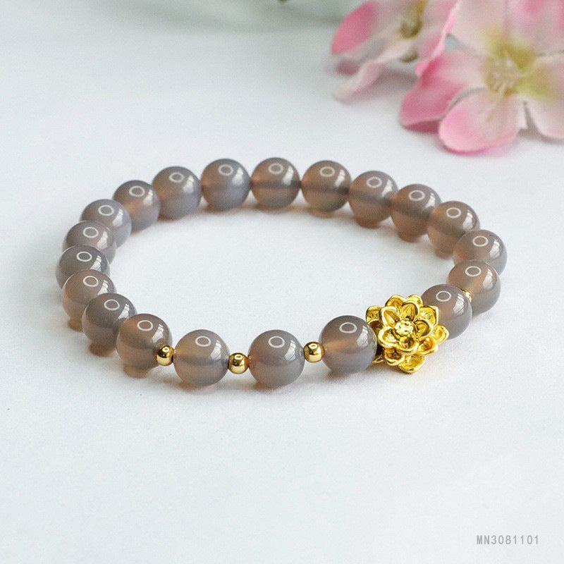 Guan Yu Natural Smoky Quartz Bracelet Lotus Purple Agate Bracelet Crystal Jewelry Factory Wholesale S3081101