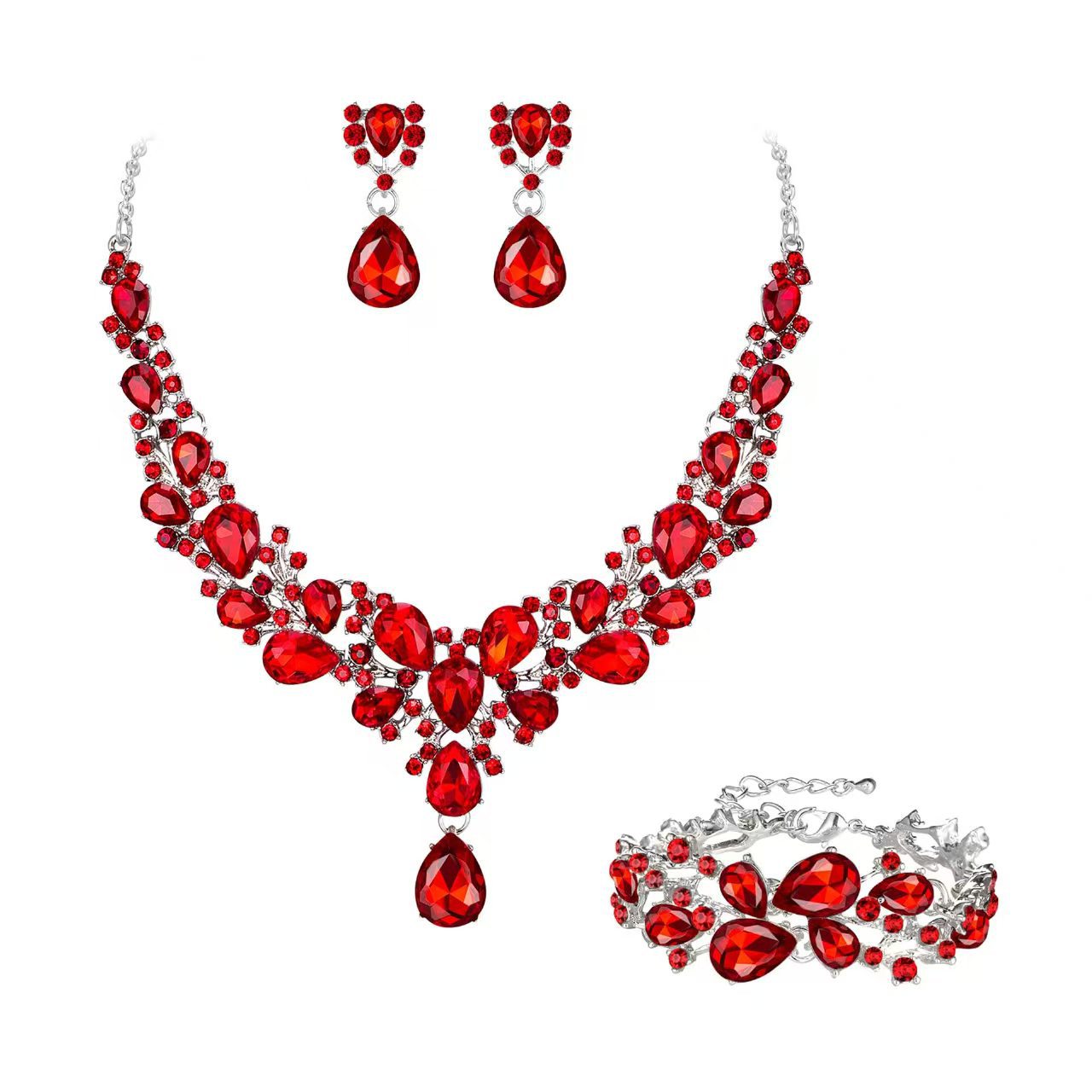 Jewelry Popular Exaggerated Bridal Necklace Bracelet Earrings Three-Piece High-End Crystal Banquet Jewelry Set
