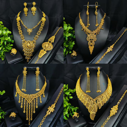 Cross-Border Hot Selling Dubai Luxury 24K Jewelry Necklace Earrings Ring Bracelet Four-Piece Bridal Wedding Tassel Set