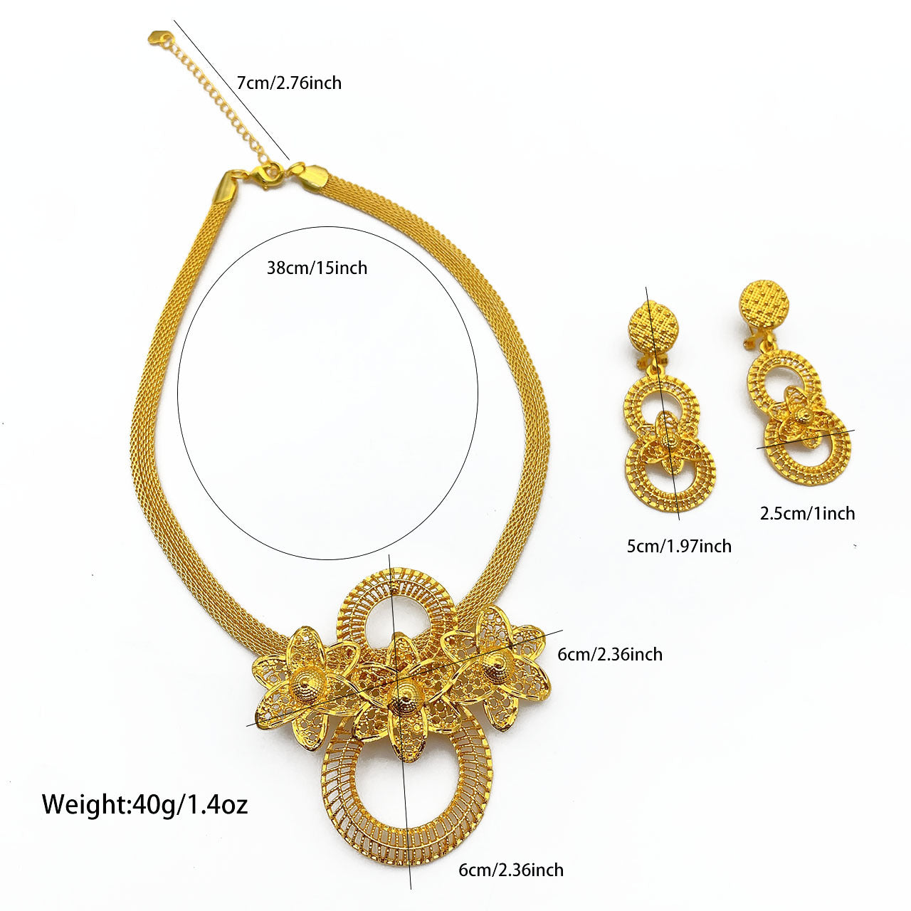 Imitation gold flower necklace earrings suit Dubai India Nigeria brass gold plated women wedding jewelry lot
