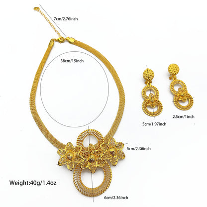 Imitation gold flower necklace earrings suit Dubai India Nigeria brass gold plated women wedding jewelry lot