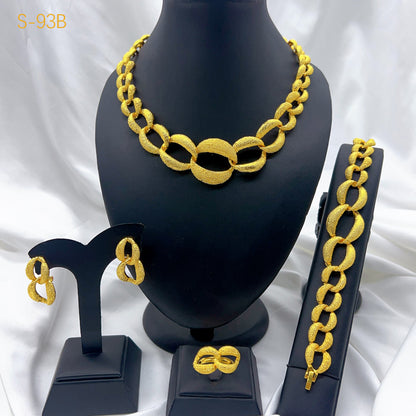 2025 Summer Dubai 24K Gold Bridal Jewelry Set Necklace Earrings Bracelet Ring Middle East Africa Jewelry