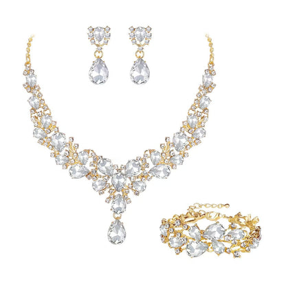 Jewelry Popular Exaggerated Bridal Necklace Bracelet Earrings Three-Piece High-End Crystal Banquet Jewelry Set