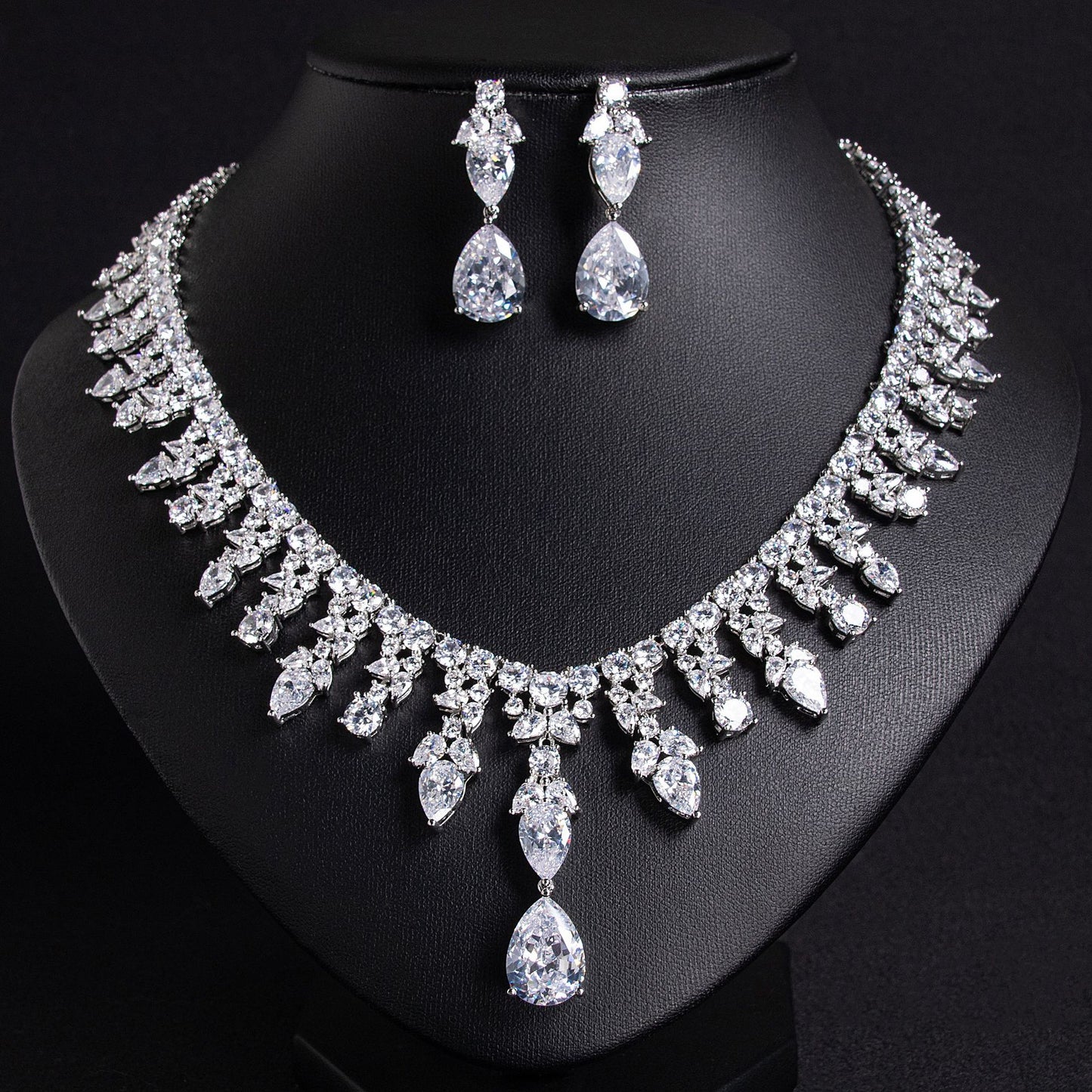 Luxury Dinner Dress Jewelry Red Zircon Necklace suit High-end Wedding Micro-inlay Bridal Wedding Earrings Jewelry