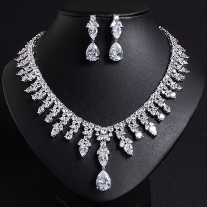 Luxury Dinner Dress Jewelry Red Zircon Necklace suit High-end Wedding Micro-inlay Bridal Wedding Earrings Jewelry