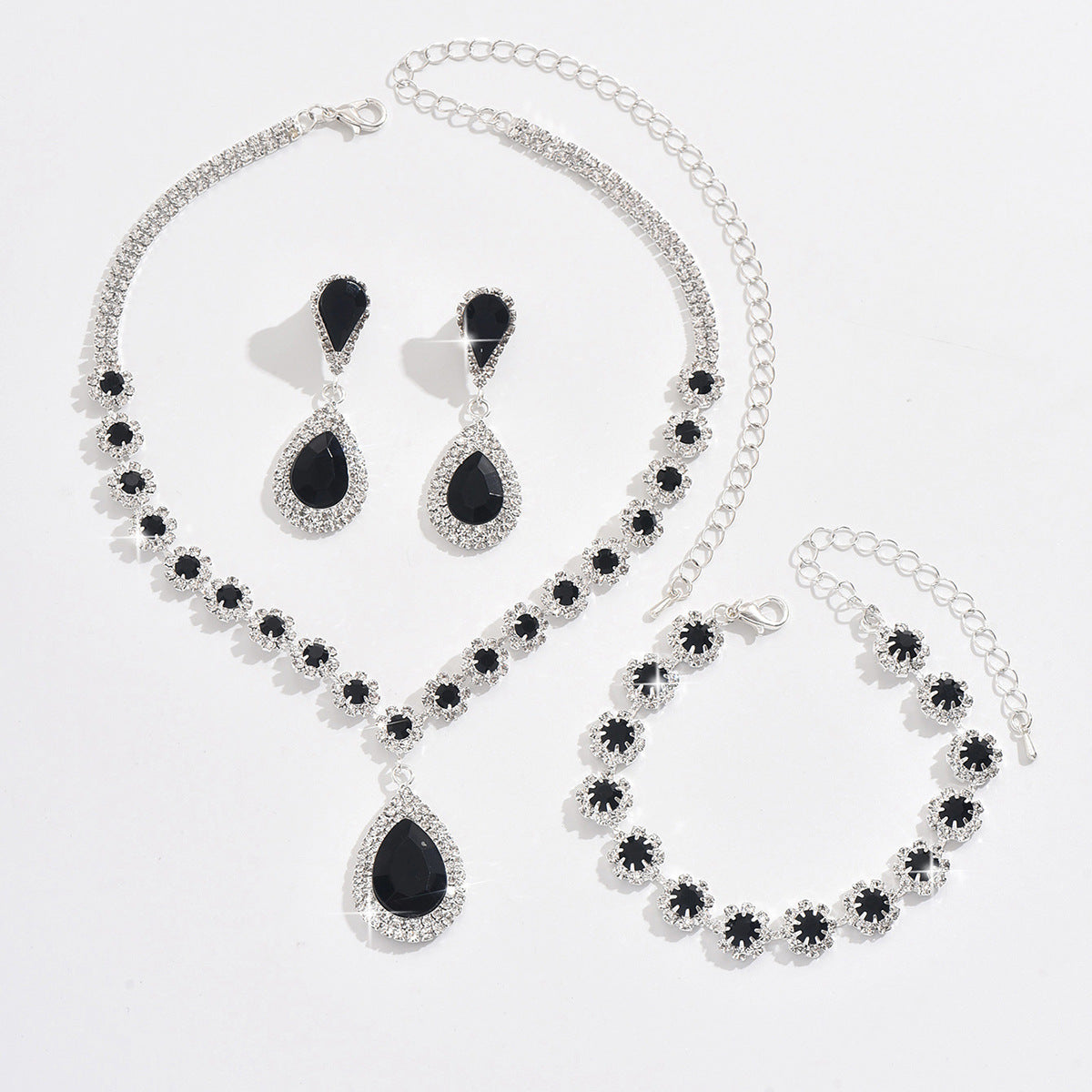 Cross-border Jewelry Explosions Necklace Earrings Bracelet Three-piece Set Full Diamond Flower Bride Jewelry suit Dress Accessories Women