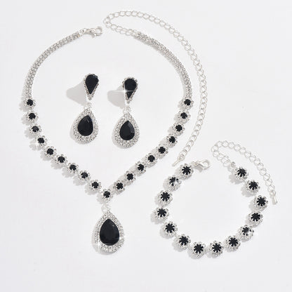 Cross-border Jewelry Explosions Necklace Earrings Bracelet Three-piece Set Full Diamond Flower Bride Jewelry suit Dress Accessories Women
