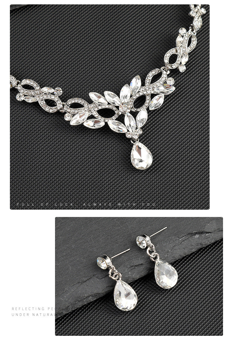 High-grade Crystal Diamond-encrusted Wedding Dress Banquet Dress Jewelry suit Matching European and American Hot-selling Cross-border Jewelry Bridal Necklace
