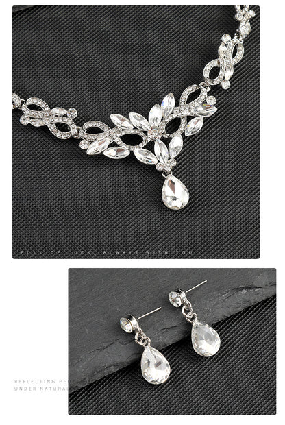 High-grade Crystal Diamond-encrusted Wedding Dress Banquet Dress Jewelry suit Matching European and American Hot-selling Cross-border Jewelry Bridal Necklace