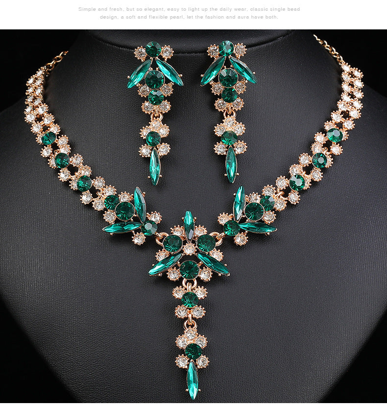 Europe and the United States Hot Jewelry Cross-border Supply Bridal Necklace suit Fashion High-end Crystal Wedding Dress Banquet Dress Jewelry