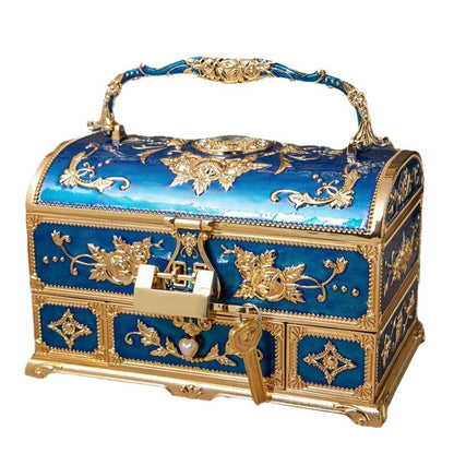 Metal Creative Wedding Engagement Jewelry Box Multi-Layer Large-Capacity Jewelry Storage Box Handle with Mirror Feel