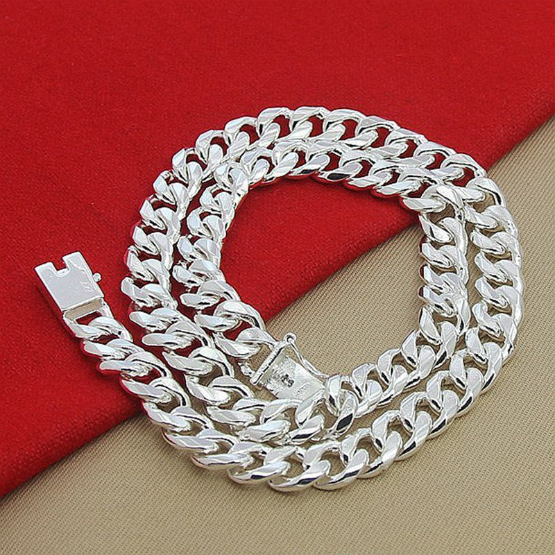 Foreign trade jewelry wholesale silver plated 10mm Cuba side necklace bracelet exquisite jewelry men's accessories jewelry