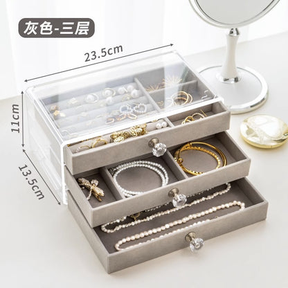 Multi-Layer Jewelry Rack Drawer Transparent Earring Box Storage Jewelry Box Dressing Table Dustproof Earring Organizer