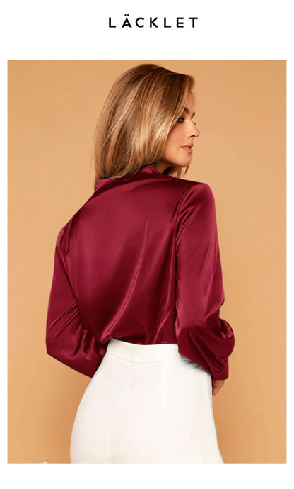 Amazon's Popular European and American V Neck Shirt Tops Spring and Summer Wish Aliexpress Ebay Long-Sleeved Satin Shirt