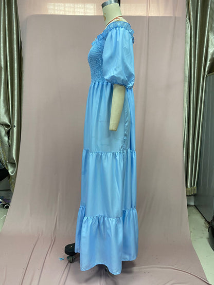 2025 Cross-Border New Spring and Summer European and American Clothing Dress One-Shoulder Floral Off-Shoulder Long Color Fairy Skirt
