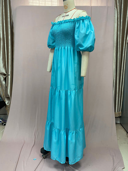 2025 Cross-Border New Spring and Summer European and American Clothing Dress One-Shoulder Floral Off-Shoulder Long Color Fairy Skirt