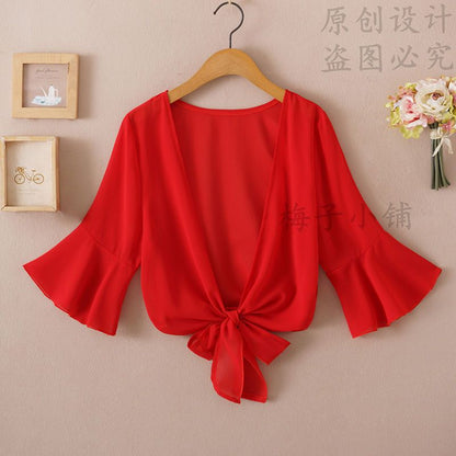 2025 Summer Sunscreen Clothing Chiffon Small Shawl Jacket Women's All-match Small Waistcoat Short Sleeve Thin Outer Short Cardigan
