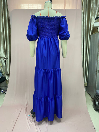 2025 Cross-Border New Spring and Summer European and American Clothing Dress One-Shoulder Floral Off-Shoulder Long Color Fairy Skirt
