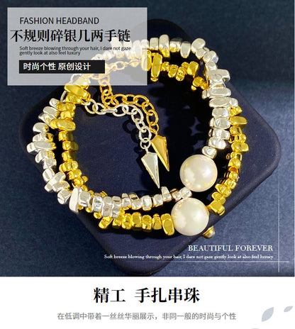 Broken Silver Bracelet Women's Niche Design Ins Light Luxury Beads Copper Gold Plated Bracelet Geometric Hand Gifting Jewelry