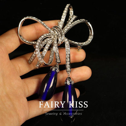 Light luxury personalized bowknot dense Diamond full copper glass pearl necklace suit exquisite elegant jewelry