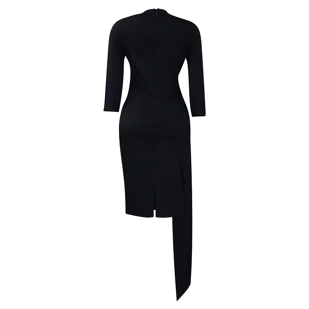 D3168 European and American Clothing Summer Office Dress Three-Quarter Sleeve Pleated Strap Professional Large Size African Dress