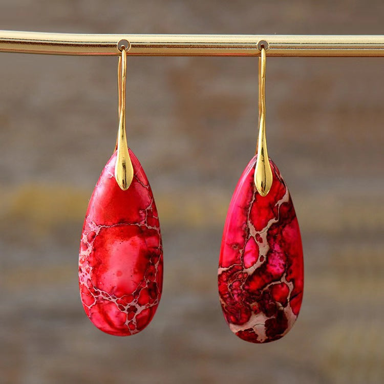 European and American Bohemian Emperor Stone Water Drop Pendant Earrings Natural Stone Independent Brand Jewelry Geometric Saturn