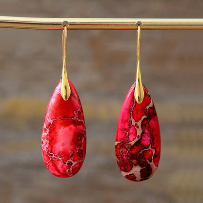 European and American Bohemian Emperor Stone Water Drop Pendant Earrings Natural Stone Independent Brand Jewelry Geometric Saturn