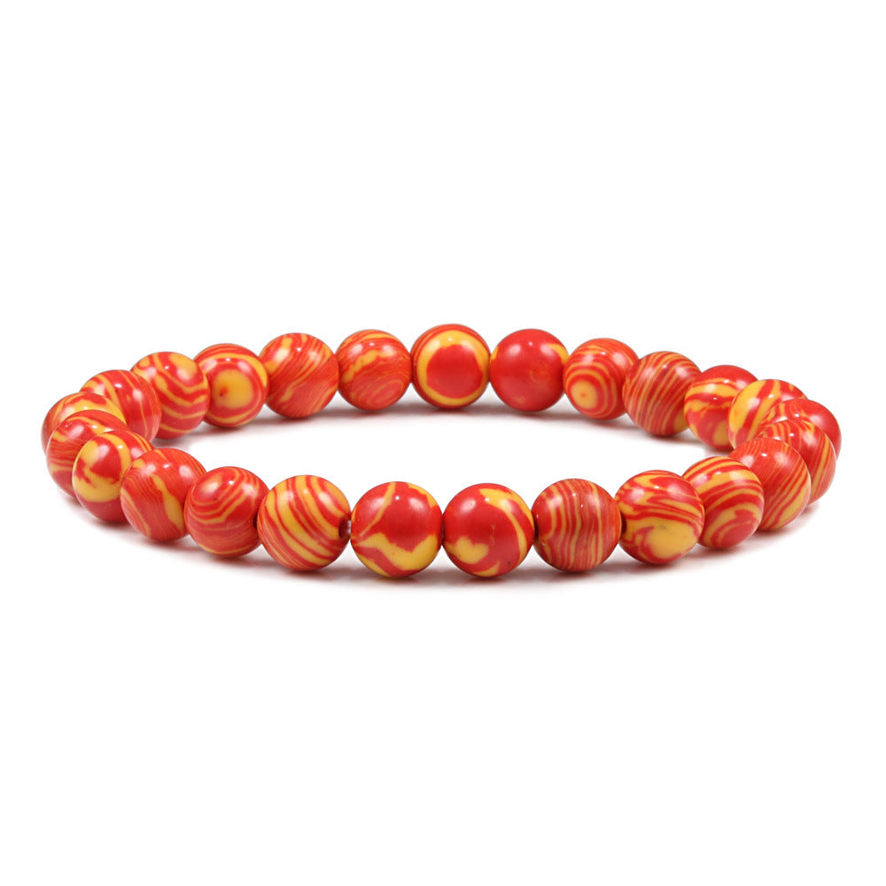 Foreign Trade Hot Selling Fashion Ladies Bracelet 8mm Malachite Beaded Bracelet Jewelry Women's Elastic Bracelet Chain Jewelry