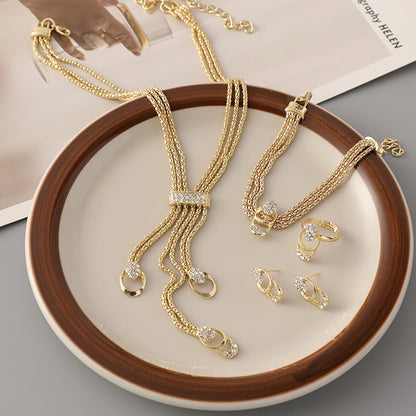 Hot Fashion Evening suit Jewelry Crystal Bridal Necklace Earrings Bracelet Four Pieces suit Boutique Light Luxury Jewelry