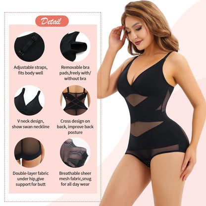 Hot Selling Body Shaping One-Body Shaping One-Body Shaping Sling V-Neck Cup Mesh Waist Plastic Breathable Sports Body Shaping One-Body Shaping One-Body Shaping