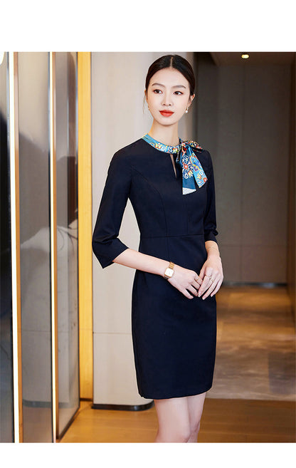 2023 Summer Fashion Temperament Stewardess Uniform Sleeve Business Wear Women's dress Hotel Jewelry Store Work Clothes