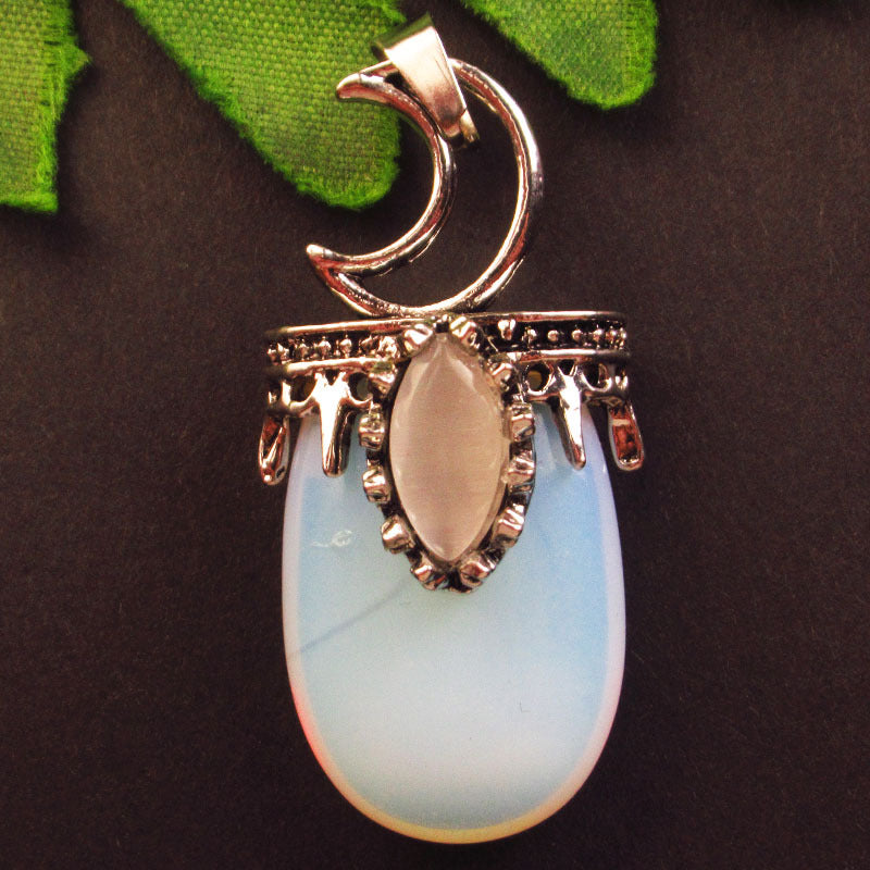 Natural Crystal Agate Stone Inlaid Alloy Sun Moon Star Gemstone Pendant DIY Necklace Jewelry Pendant Wholesale