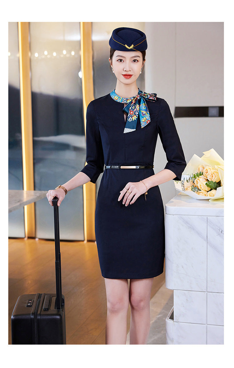 2023 Summer Fashion Temperament Stewardess Uniform Sleeve Business Wear Women's dress Hotel Jewelry Store Work Clothes