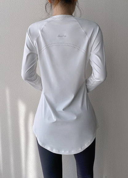 Spring and Summer Long Hip Covering Slimming Style Beautiful Back Breathable Yoga Suit Long Sleeve Running Fitness Sportswear T-shirt for Women